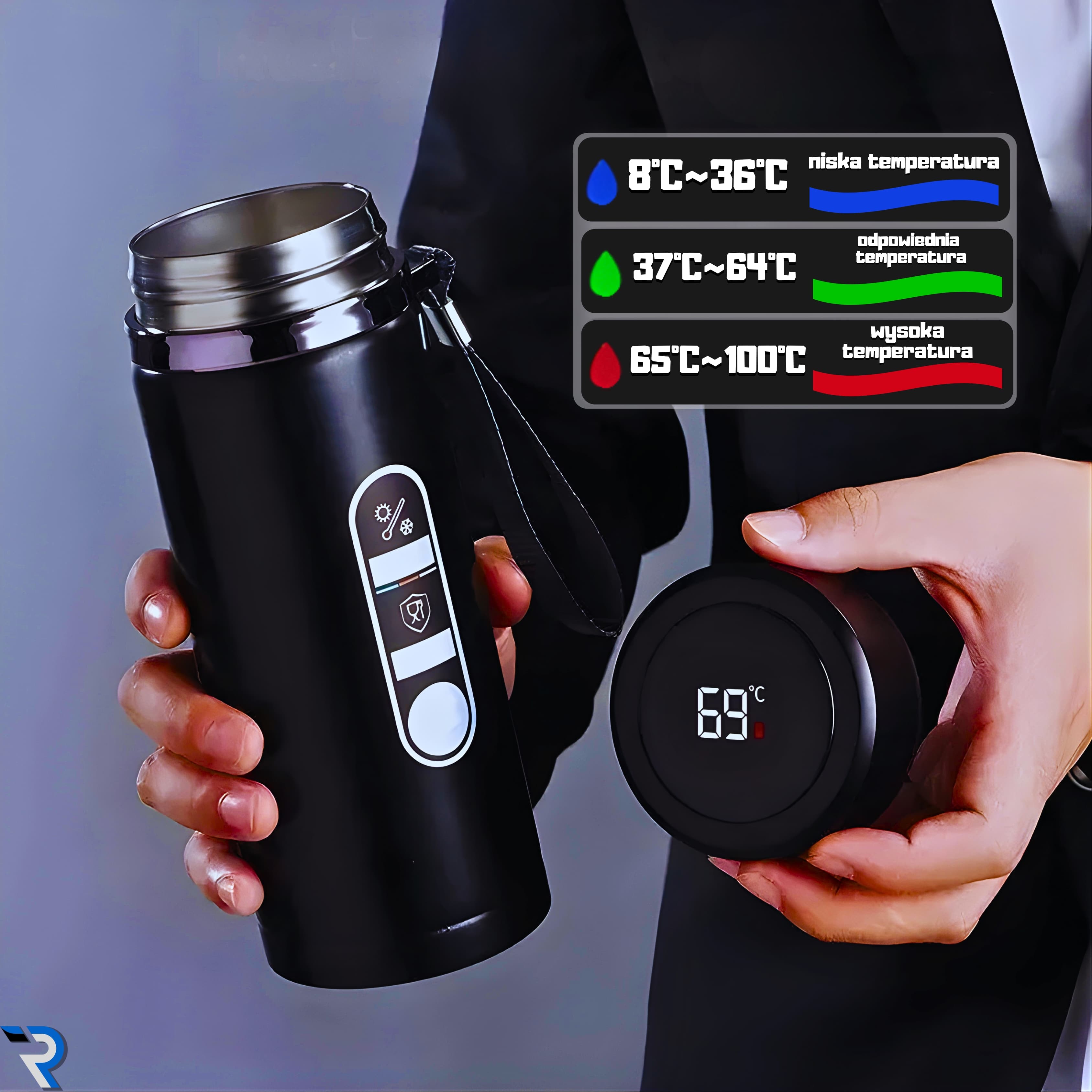 Inteligentny termos ze stali nierdzewnej, wyświetlacz LED 🌡️